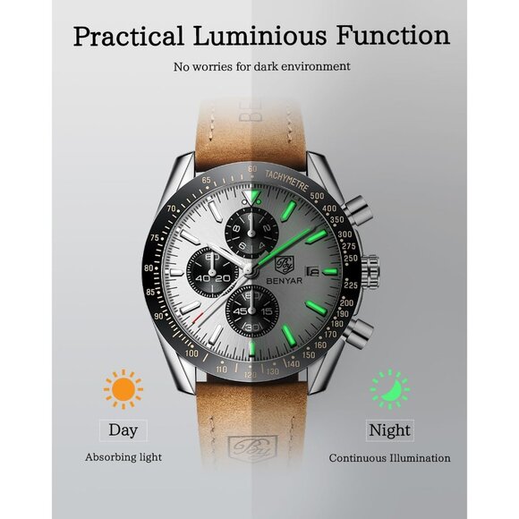 ⚡Watches for Men Analog Quartz Chronograph 30M Waterproof Elegant Gift Luminous - Picture 5 of 8